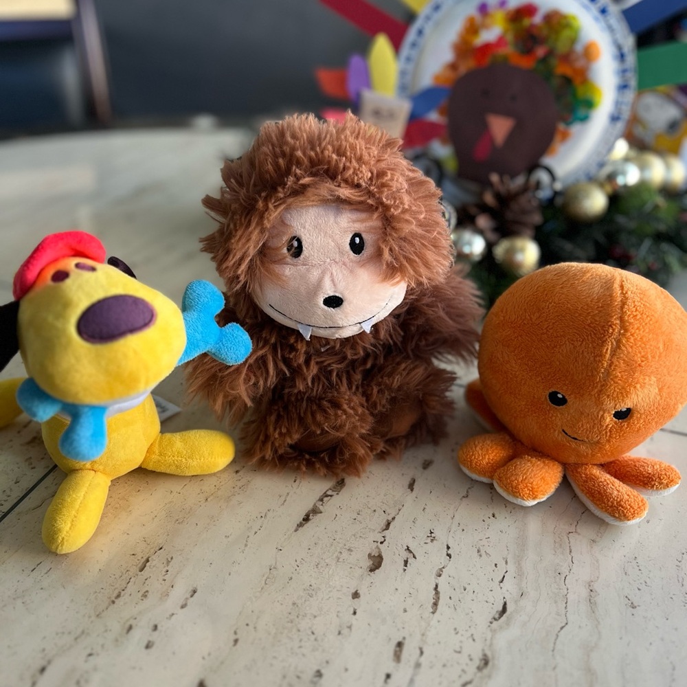 Plush Toy Trio - Dog, Monkey, and Octopus